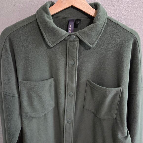 Mondetta Ladies' Cozy Long Button Up Shirt Size Small Olive Green - Picture 3 of 7